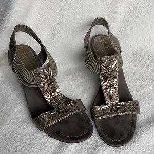 Gray sandals with jeweled accents. Size 7